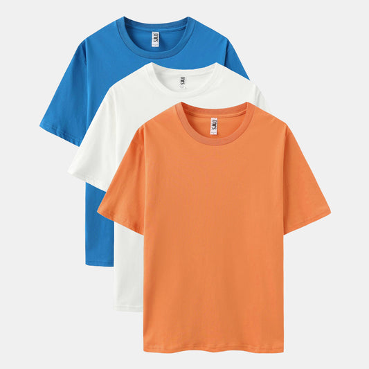 Solid 3-Pack Crew Neck（Turquoise/White/Desert Orange）